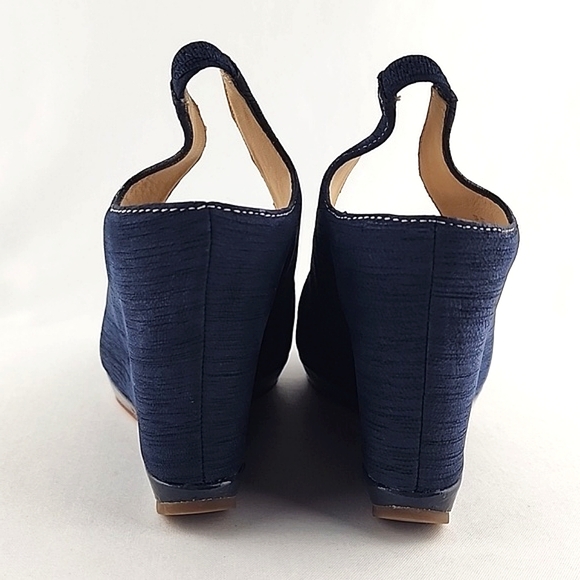Modern Vintage Diva Wedge Slingback Blue Platform Peep Toe Shoe Sandal Sz 6 - Picture 10 of 16